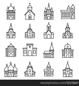 Religion church icons set. Outline set of religion church vector icons for web design isolated on white background. Religion church icons set, outline style