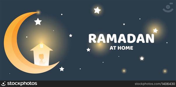 Religion concept. Ramadan be blessed worship at home coronavirus protection social distancing. Stop coronavirus or covid-19 outbreak. vector illustration stay at home.