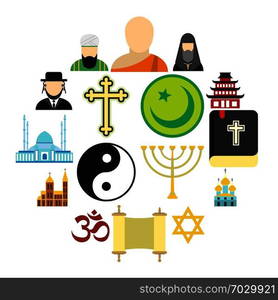 Religion flat icons set for web and mobile devices. Religion flat icons set