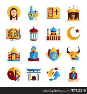 Religion icon set with christian islamic and oriental symbols isolated vector illustration. Religion Icon Set