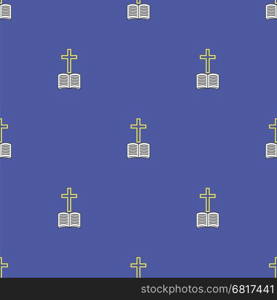 Religion Icons Seamless Pattern. Religion Icons Isolated on Blue Background. Seamless Pattern