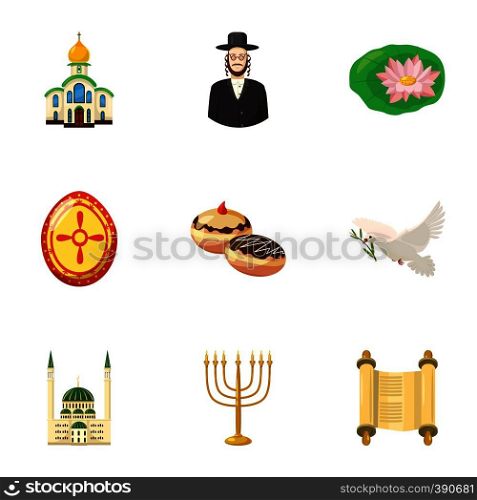 Religion icons set. Cartoon illustration of 9 religion vector icons for web. Religion icons set, cartoon style
