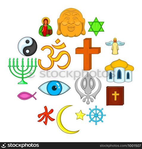 Religion icons set in cartoon style. Culture set isolated vector illustration. Religion icons set, cartoon style