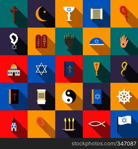 Religion icons set in flat style for any design. Religion icons set, flat style