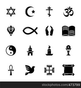 Religion icons set. Simple illustration of 16 religion vector icons for web. Religion icons set, simple style