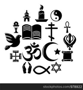 Religion icons set. Simple illustration of 16 religion vector icons for web. Religion icons set, simple style