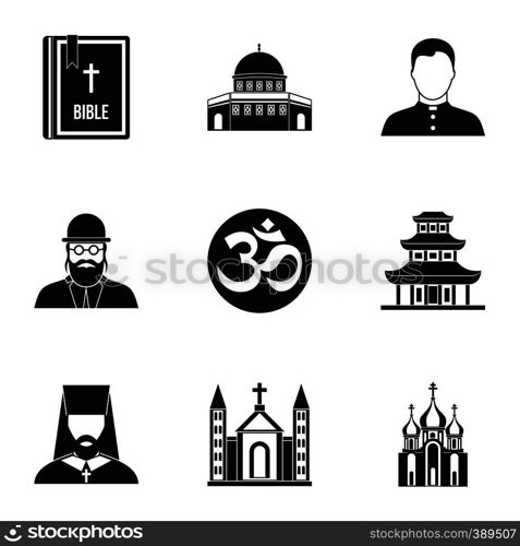 Religion icons set. Simple illustration of 9 religion vector icons for web. Religion icons set, simple style