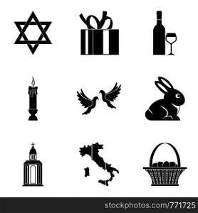 Religion icons set. Simple set of 9 religion vector icons for web isolated on white background. Religion icons set, simple style