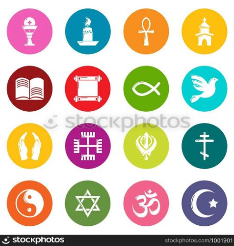 Religion icons set vector colorful circles isolated on white background . Religion icons set colorful circles vector