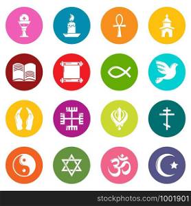 Religion icons set vector colorful circles isolated on white background . Religion icons set colorful circles vector