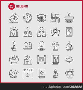 Religion Line Icons Set For Infographics, Mobile UX/UI Kit And Print Design. Include: Coffin, Holidays, Religion, Religion, Pray, Church, Muslim Element, Icon Set - Vector