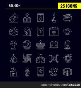 Religion Line Icons Set For Infographics, Mobile UX/UI Kit And Print Design. Include: Coffin, Holidays, Religion, Religion, Pray, Church, Muslim Element, Icon Set - Vector