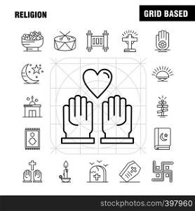Religion Line Icons Set For Infographics, Mobile UX/UI Kit And Print Design. Include: Coffin, Holidays, Religion, Religion, Pray, Church, Muslim Element, Icon Set - Vector