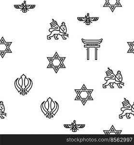 Religion, Prayer Cult And Atheism Vector Seamless Pattern Thin Line Illustration. Religion, Prayer Cult And Atheism vector seamless pattern