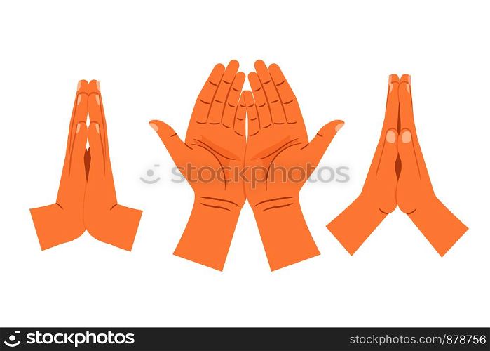 Religion praying hands isolated on white background. Folded clasped hands vector illustration. Religion praying hands