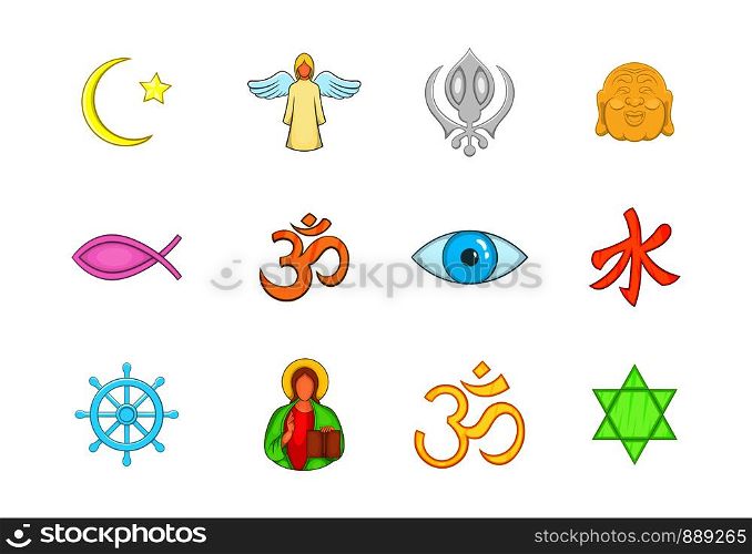 Religion sign icon set. Cartoon set of religion sign vector icons for your web design isolated on white background. Religion sign icon set, cartoon style