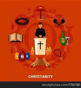 Religions flat composition with Christianity and important elements of this religion vector illustration. Religions Flat Composition