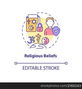 Religious beliefs concept icon. Sensitive data safety. Personal information abstract idea thin line illustration. Isolated outline drawing. Editable stroke. Roboto-Medium, Myriad Pro-Bold fonts used. Religious beliefs concept icon