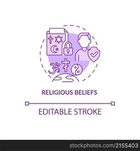 Religious beliefs purple concept icon. Sensitive data safety abstract idea thin line illustration. Isolated outline drawing. Editable stroke. Roboto-Medium, Myriad Pro-Bold fonts used. Religious beliefs purple concept icon