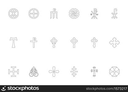 Religious cross black color set outline style vector illustration. Religious cross black color set outline style image