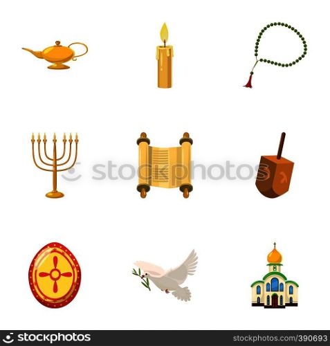 Religious faith icons set. Cartoon illustration of 9 religious faith vector icons for web. Religious faith icons set, cartoon style