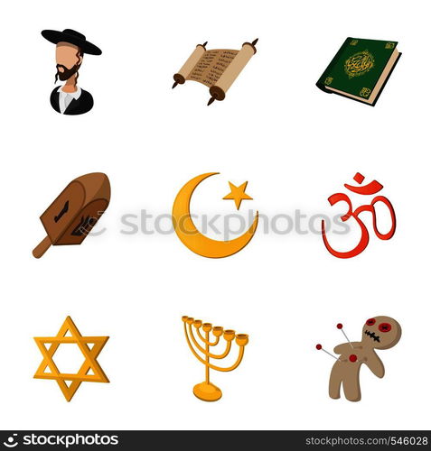 Religious faith icons set. Cartoon illustration of 9 religious faith vector icons for web. Religious faith icons set, cartoon style