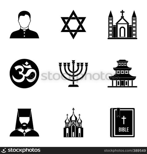 Religious faith icons set. Simple illustration of 9 religious faith vector icons for web. Religious faith icons set, simple style
