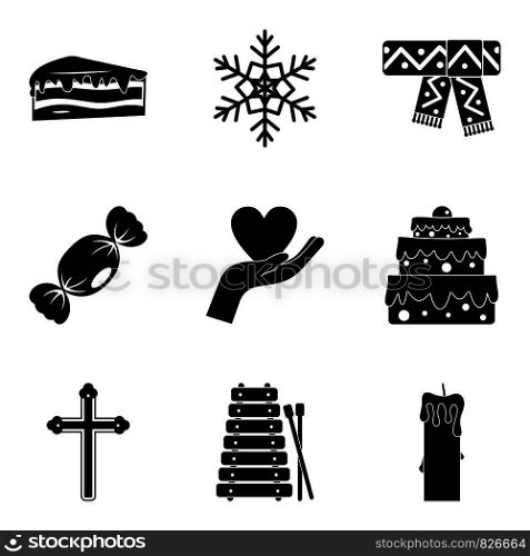 Religious holiday icons set. Simple set of 9 religious holiday vector icons for web isolated on white background. Religious holiday icons set, simple style