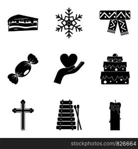 Religious holiday icons set. Simple set of 9 religious holiday vector icons for web isolated on white background. Religious holiday icons set, simple style