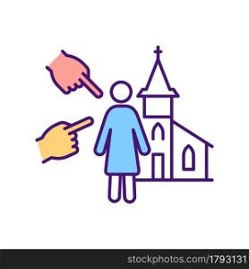 Religious minority RGB color icon. Vulnerable group of people. Religion representative. Human trade and exploitation risk group. Isolated vector illustration. Simple filled line drawing. Religious minority RGB color icon