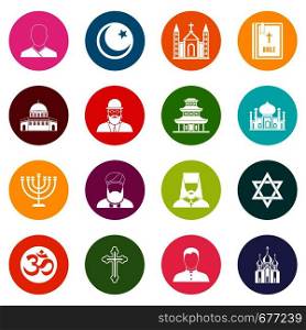 Religious symbol icons many colors set isolated on white for digital marketing. Religious symbol icons many colors set