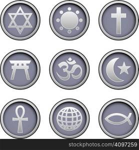Religious symbol icons on modern vector button set