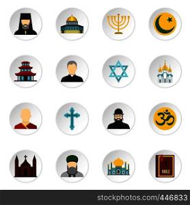 Religious symbol icons set. Flat illustration of 16 religious symbol vector icons set illustration. Religious symbol icons set, flat style