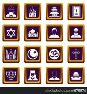 Religious symbol icons set in purple color isolated vector illustration for web and any design. Religious symbol icons set purple