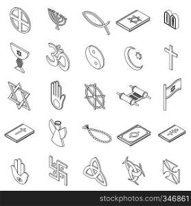 Religious symbols icons set in isometric 3d style on a white background. Religious symbols icons set, isometric 3d style