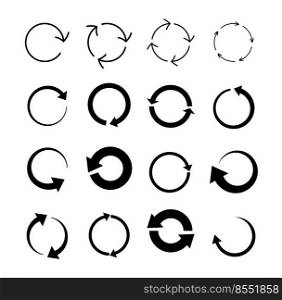 Reload arrows circle. Refresh reload round icon vector set. Modern contemporary mono solid flat in minimal style. Collection of recycle circles.. Reload arrows circle. Refresh reload round icon vector set. Modern contemporary mono solid flat in minimal style.