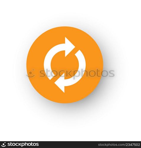 Reload round button. White circular motion arrows isolated on white background. Reload round button. White circular motion arrows