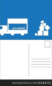relocating postcard design with blue and white