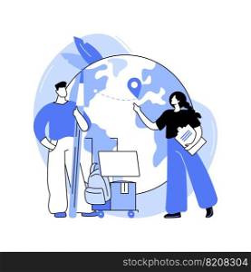 Relocation agreement isolated cartoon vector illustrations. Young IT company specialist moves to new office, sign an agreement on relocation, communication with broker vector cartoon.. Relocation agreement isolated cartoon vector illustrations.