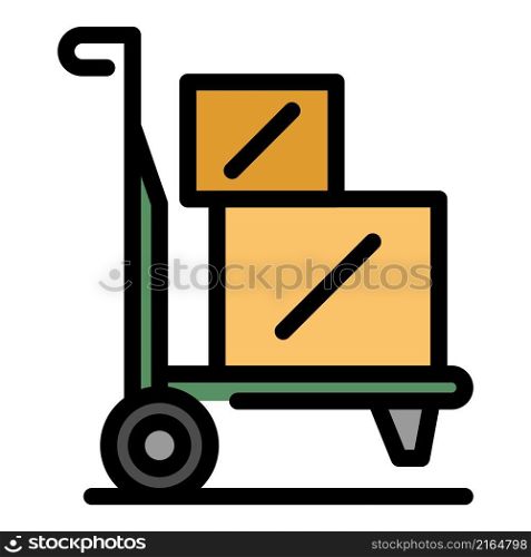 Relocation cart icon. Outline relocation cart vector icon color flat isolated. Relocation cart icon color outline vector