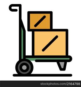 Relocation cart icon. Outline relocation cart vector icon color flat isolated. Relocation cart icon color outline vector