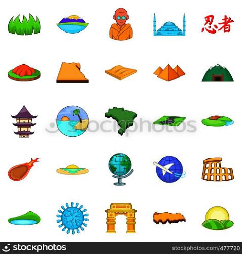 Relocation icons set. Cartoon set of 25 relocation vector icons for web isolated on white background. Relocation icons set, cartoon style