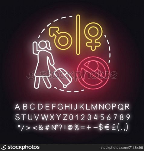 Reluctance to be near Divorce. Travel without partner. Unwillingness to be paired. Break up neon light concept icon. idea. Glowing sign with alphabet, numbers and symbols. Vector isolated illustration