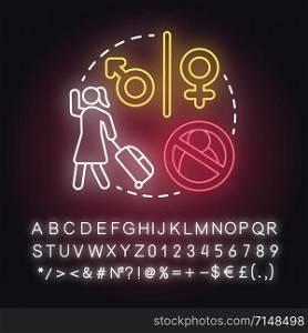 Reluctance to be near Divorce. Travel without partner. Unwillingness to be paired. Break up neon light concept icon. idea. Glowing sign with alphabet, numbers and symbols. Vector isolated illustration