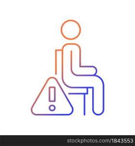Remain seated gradient linear vector manual label icon. Standing may lead to injuries. Thin line color symbol. Modern style pictogram. Vector isolated outline drawing for product use instructions. Remain seated gradient linear vector manual label icon