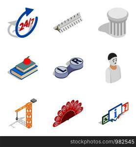 Remarkable work icons set. Isometric set of 9 remarkable work vector icons for web isolated on white background. Remarkable work icons set, isometric style