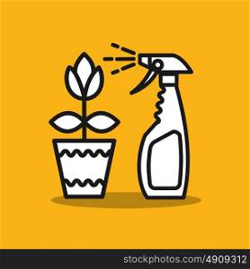 Remedy for pests. Spray. Spraying colors. A flower in a pot. Vector icon.
