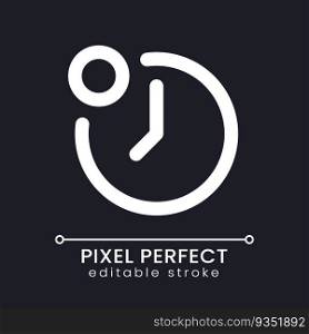 Reminder from time app pixel perfect white linear ui icon for dark theme. Clock notification. Vector line pictogram. Isolated user interface symbol for night mode. Editable stroke. Poppins font used. Reminder from time app pixel perfect white linear ui icon for dark theme