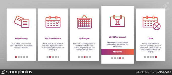 Reminder Onboarding Mobile App Page Screen Vector Icons Set Thin Line. Reminder, Goal And Date On Calendar, Bell On Smartphone Display Pictograms. Time Management Contour Illustrations. Reminder Elements Vector Onboarding