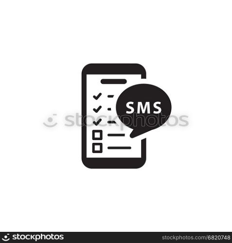 Reminders by SMS and Medical Services Icon.. Reminders by SMS and Medical Services Icon. Flat Design. Isolated smartphone with checkboxes and sms bubble.